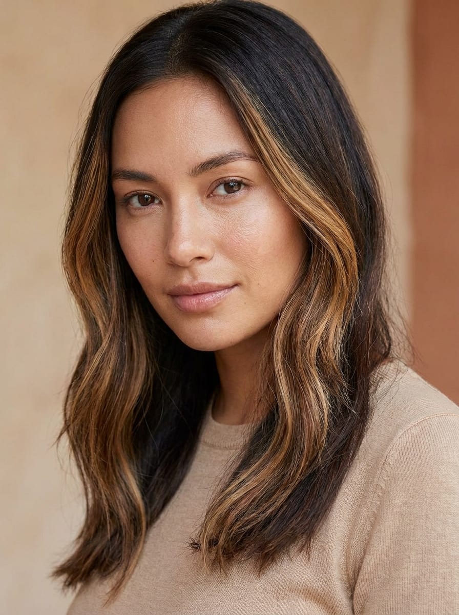Braune Haare mit Money Pieces - braune Haare mit Highlights